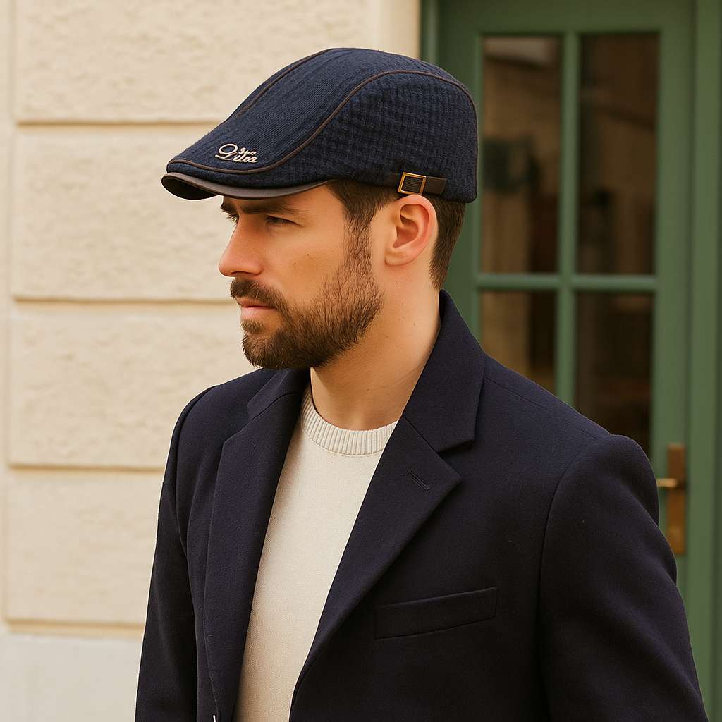 Béret Homme Coton Maille avec Bordure en Cuir Réglable - Metro