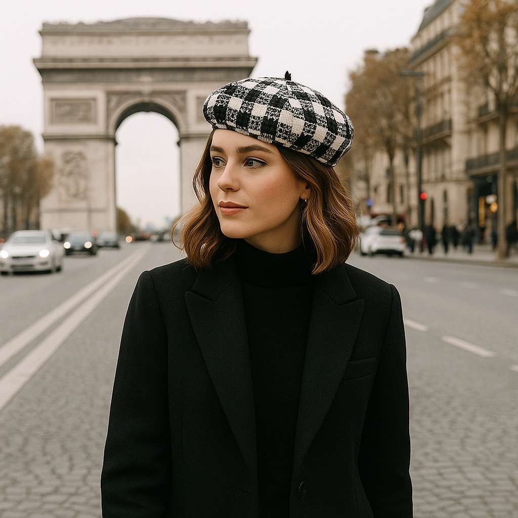 Béret Femme Coton à Carreaux