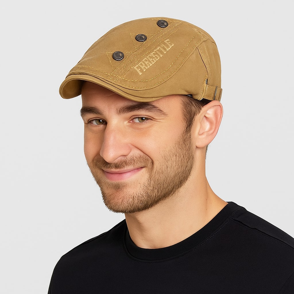 Béret Homme Réglable en Coton avec Broderie et Boutons - Bold