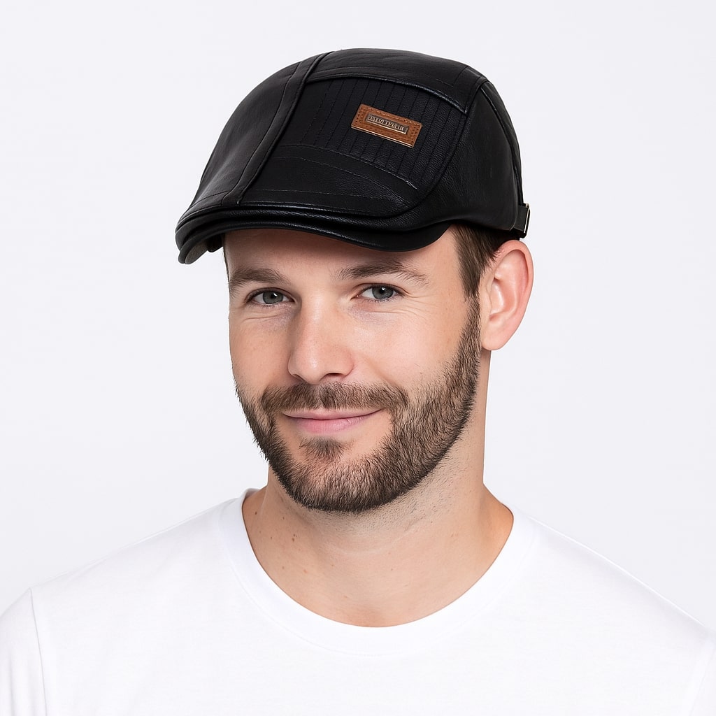 Béret Homme en Cuir avec Détails Matelassés - Aventura