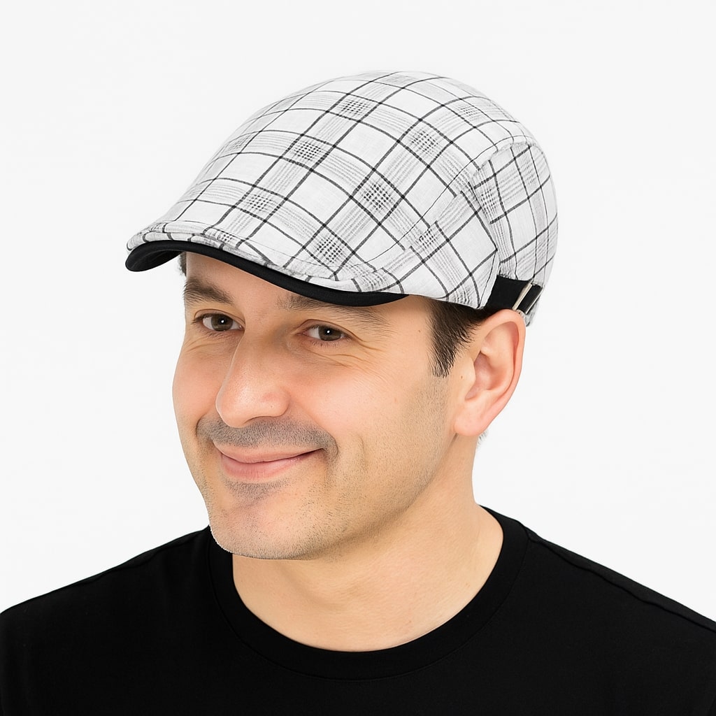 Béret Homme Réglable en Coton avec Motif Carreaux - Pixel