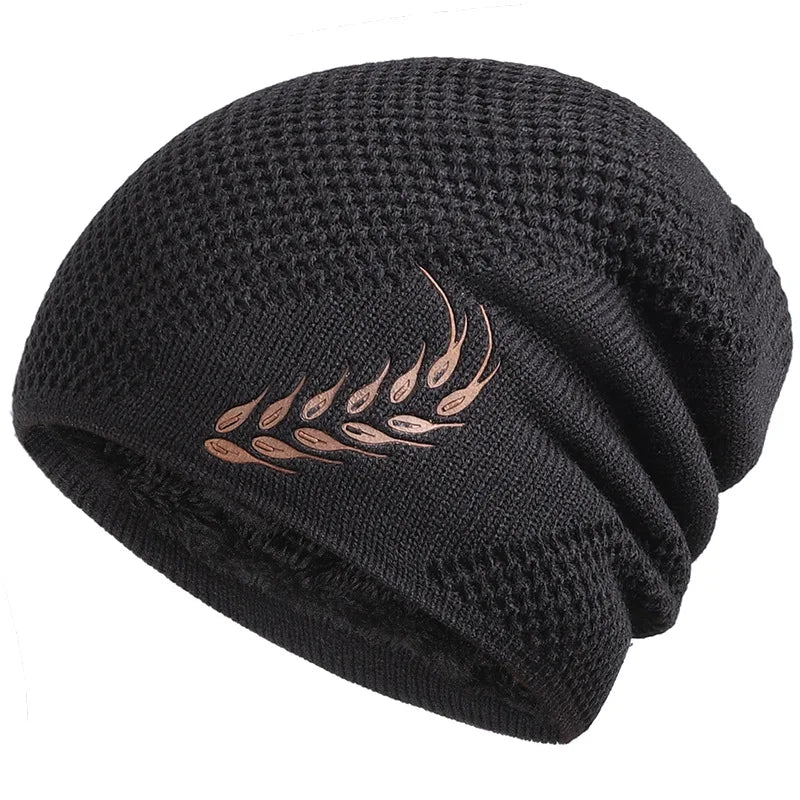 Bonnet Long en Maille avec Broderie Feuille - LeafyWarm