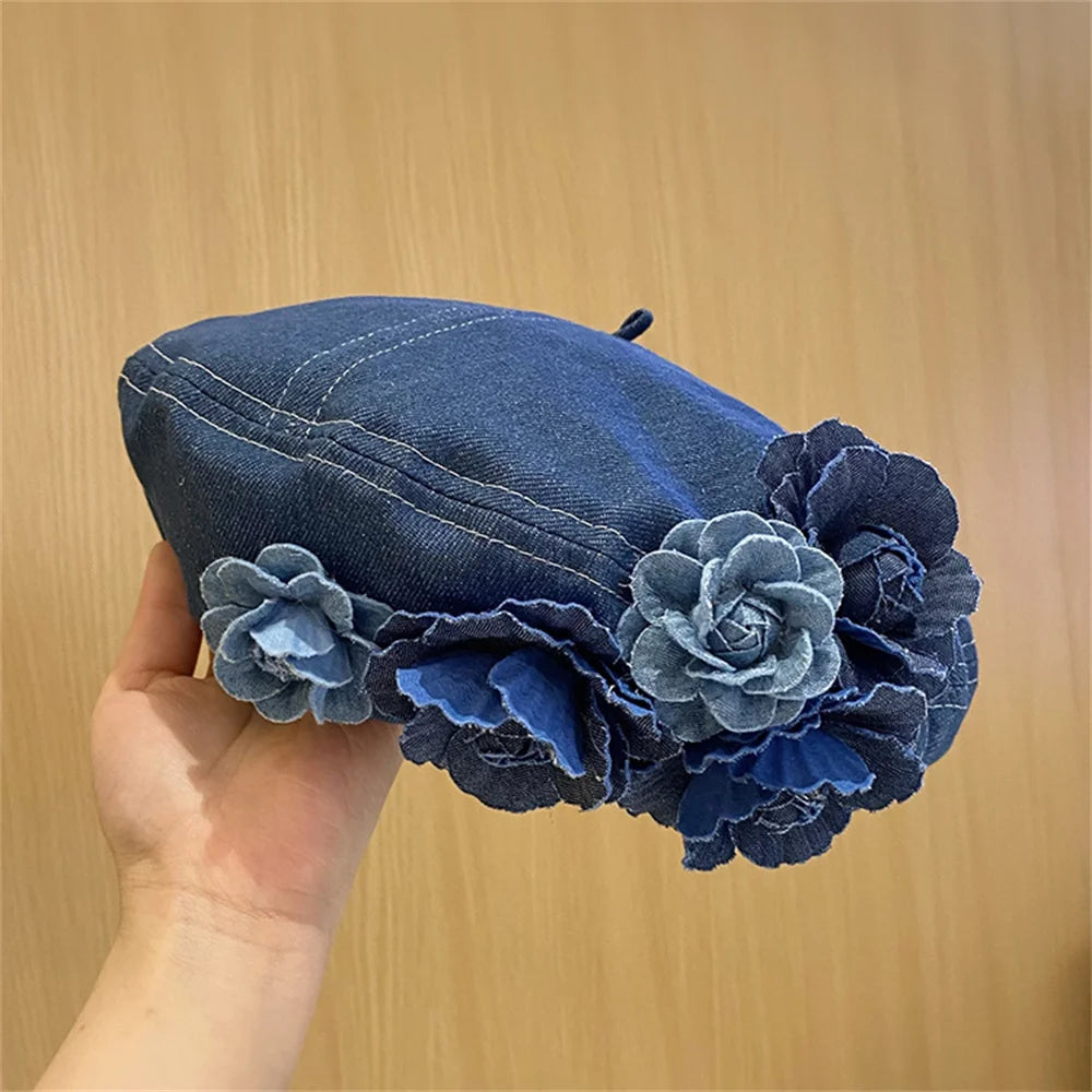 Béret Femme en Jean Fleur - La Maison du Chapeau