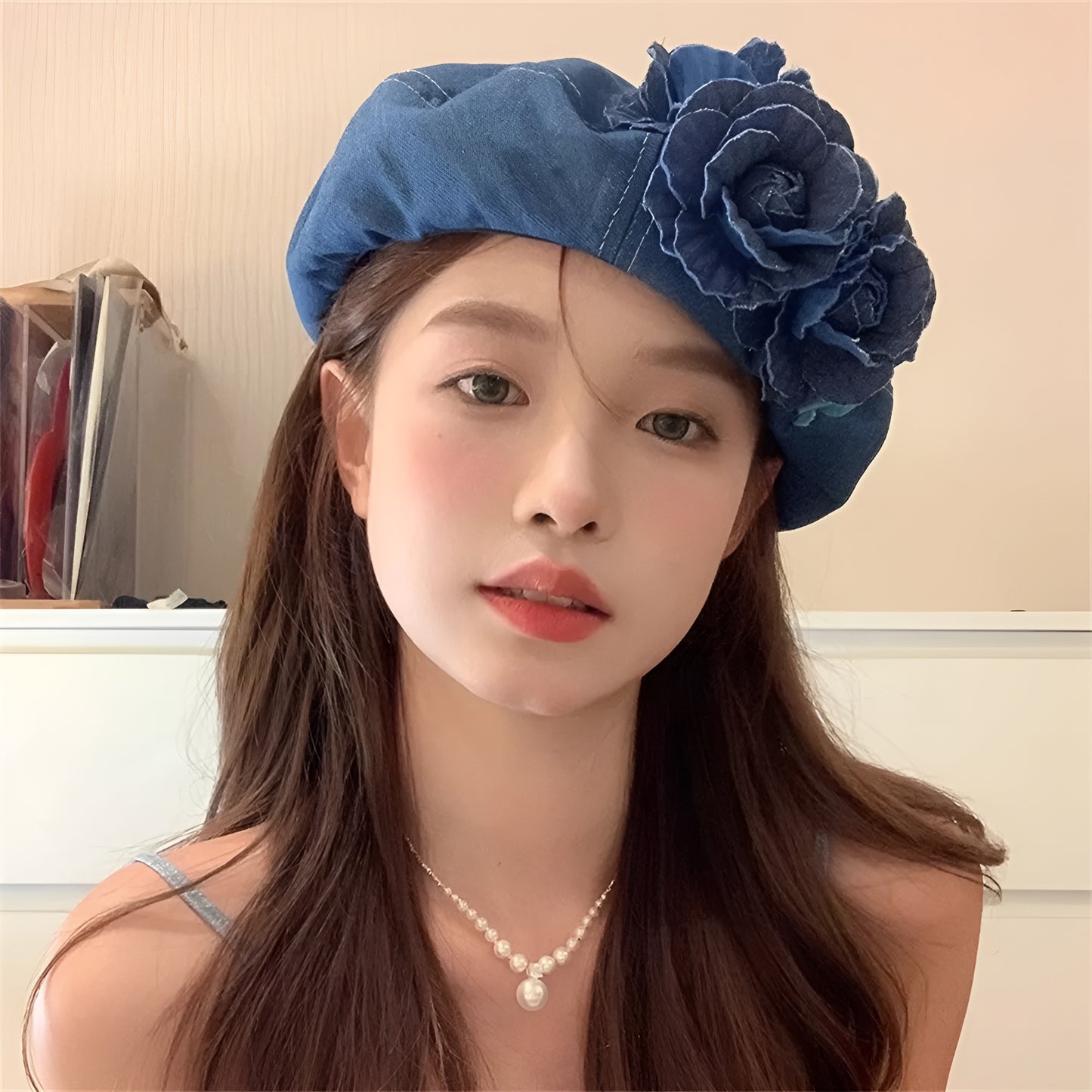 Béret Femme en Jean Fleur