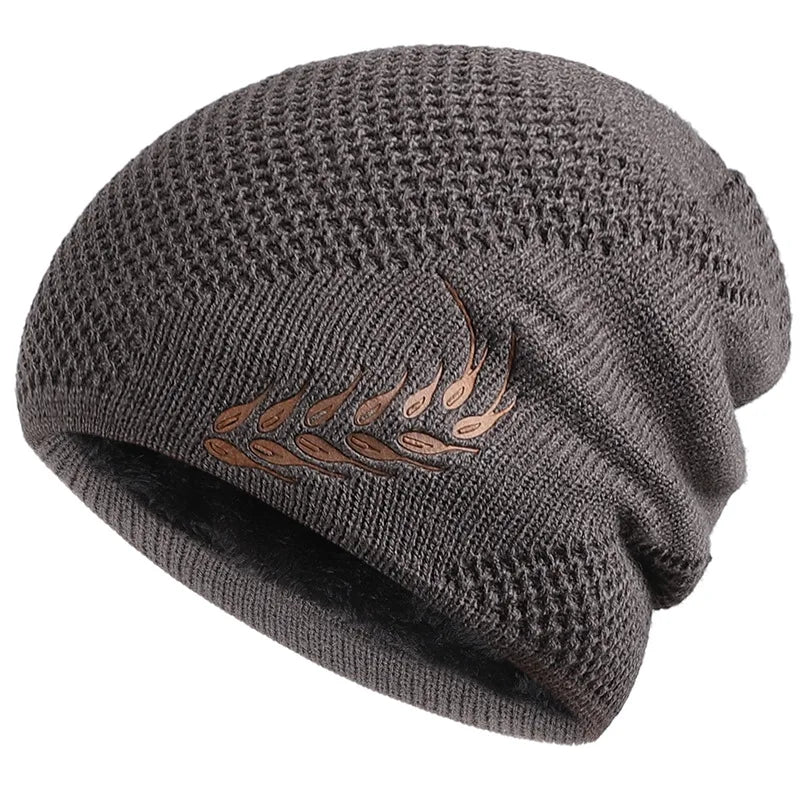 Bonnet Long en Maille avec Broderie Feuille - LeafyWarm