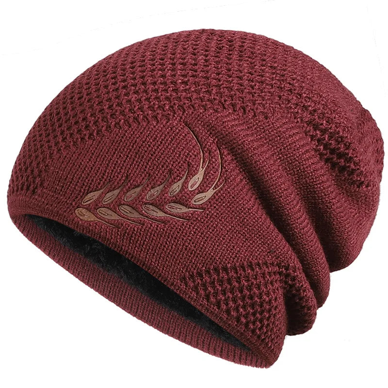 Bonnet Long en Maille avec Broderie Feuille - LeafyWarm