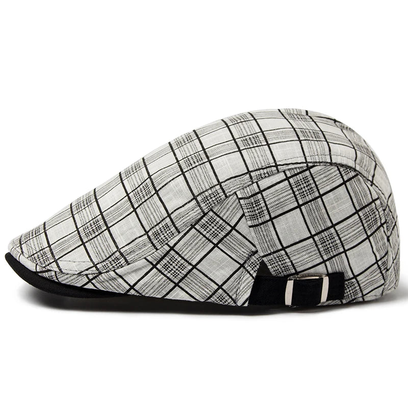 Béret Homme Réglable en Coton avec Motif Carreaux - Pixel