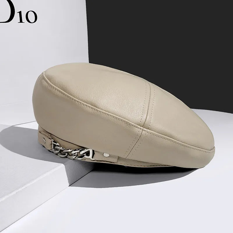Béret Femme en Cuir avec Chaine - La Maison du Chapeau
