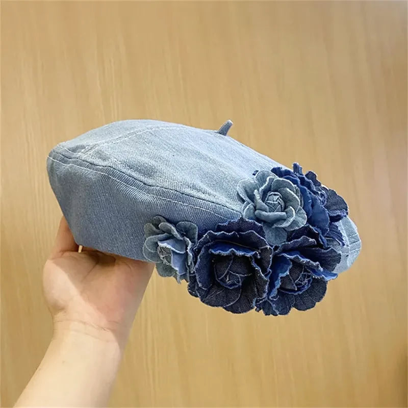 Béret Femme en Jean Fleur - La Maison du Chapeau