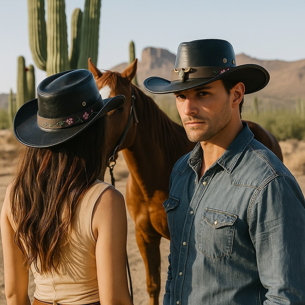 Chapeau Cowboy Cuir Véritable - Style Western Cheval Fou Chapeau Cowboy Cuir Véritable - Style Western Cheval Fou