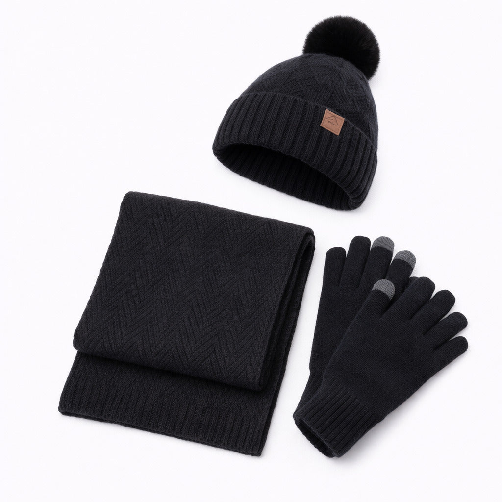 Ensemble Femme Bonnet, Écharpe et Gants en tricot