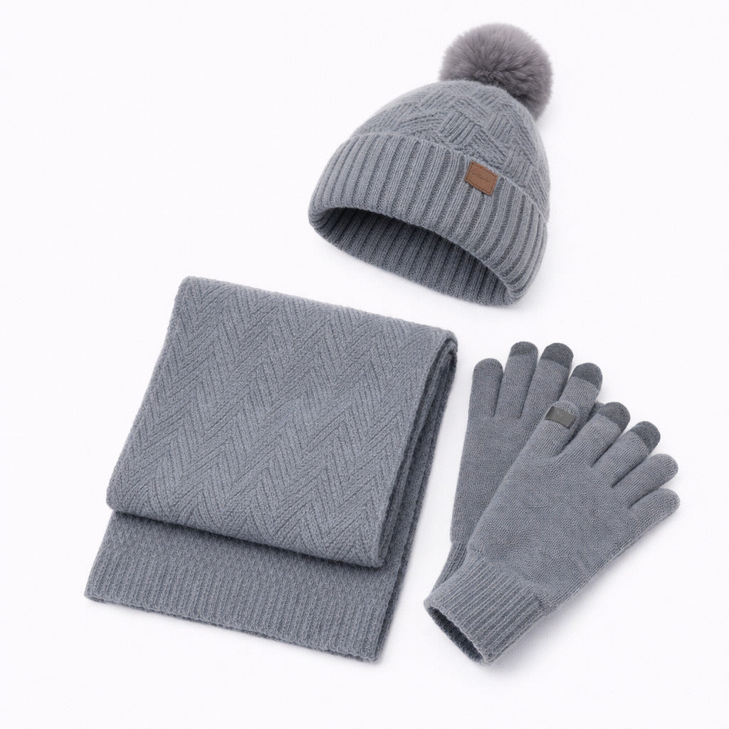 Ensemble Femme Bonnet, Écharpe et Gants en tricot