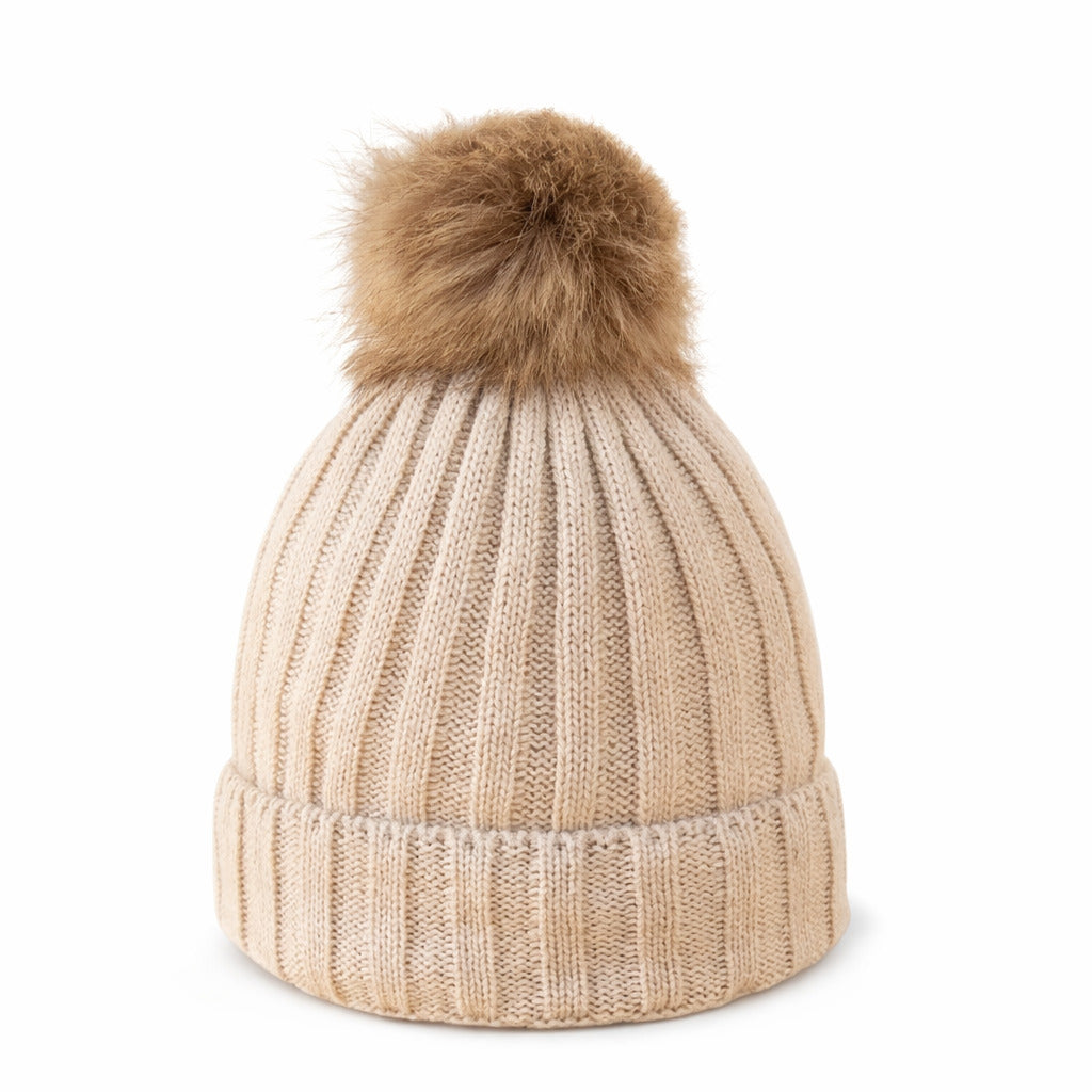 Bonnet Femme en Maille Classique avec Pompon - Glacie