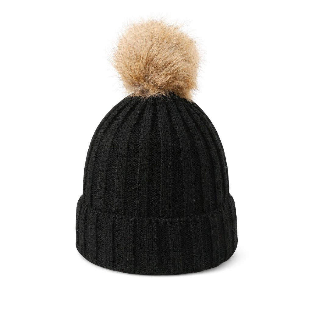 Bonnet Femme en Maille Classique avec Pompon - Glacie