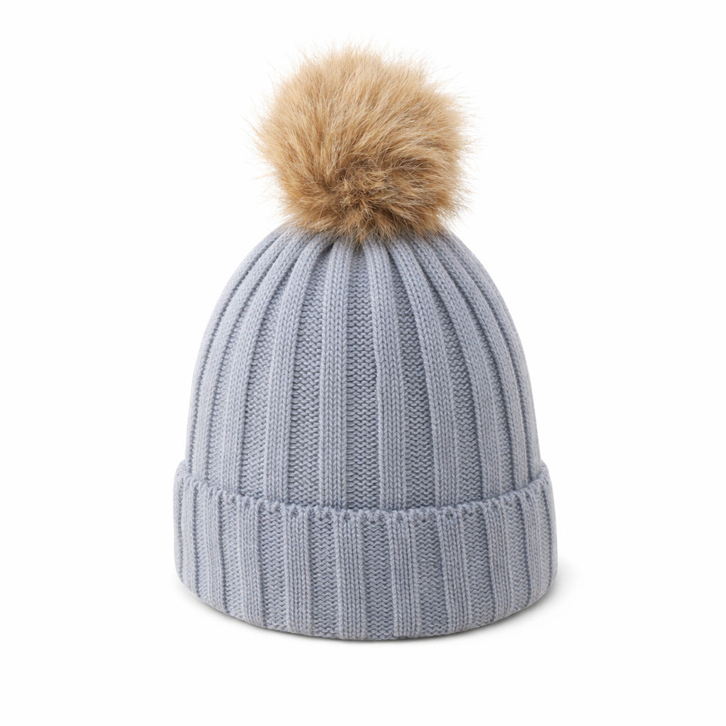 Bonnet Femme en Maille Classique avec Pompon - Glacie