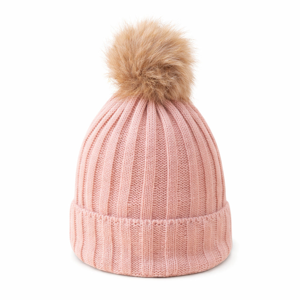 Bonnet Femme en Maille Classique avec Pompon - Glacie