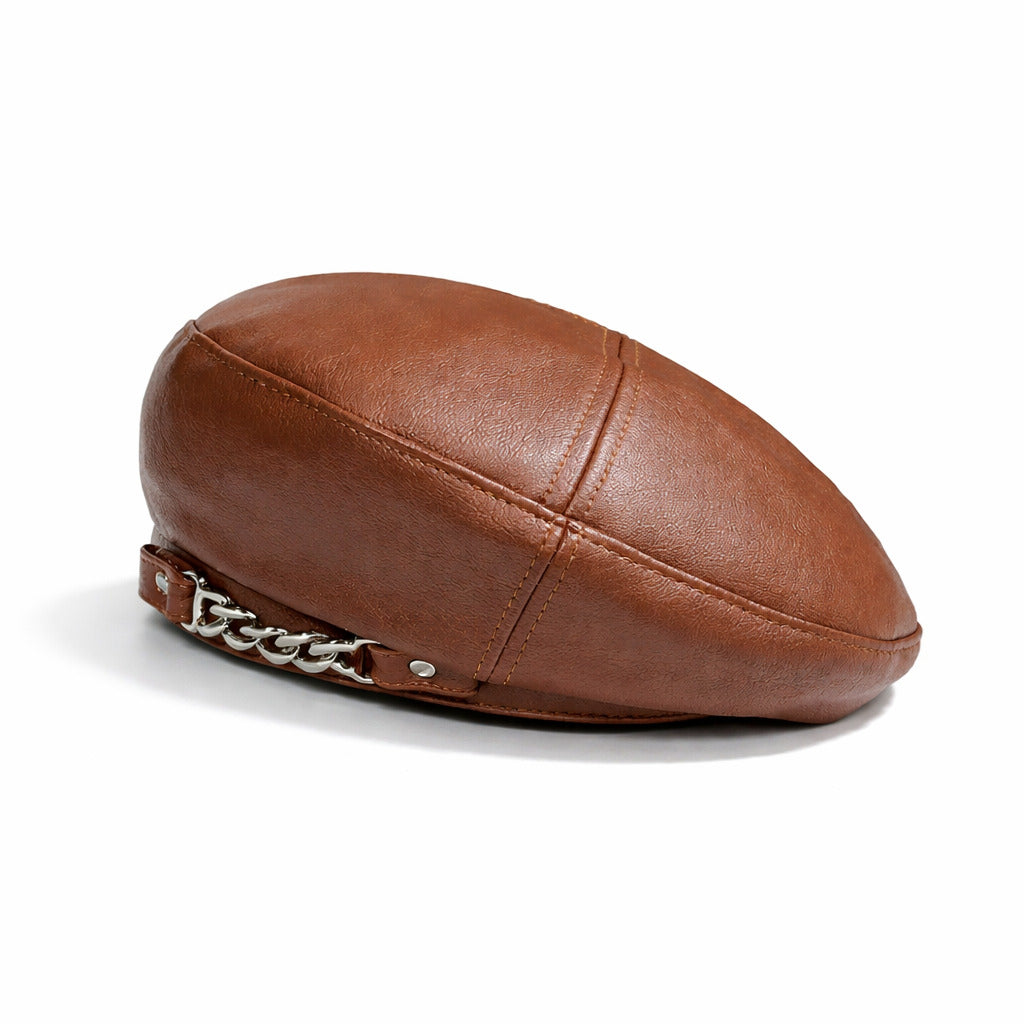 Béret Femme en Cuir avec Chaine