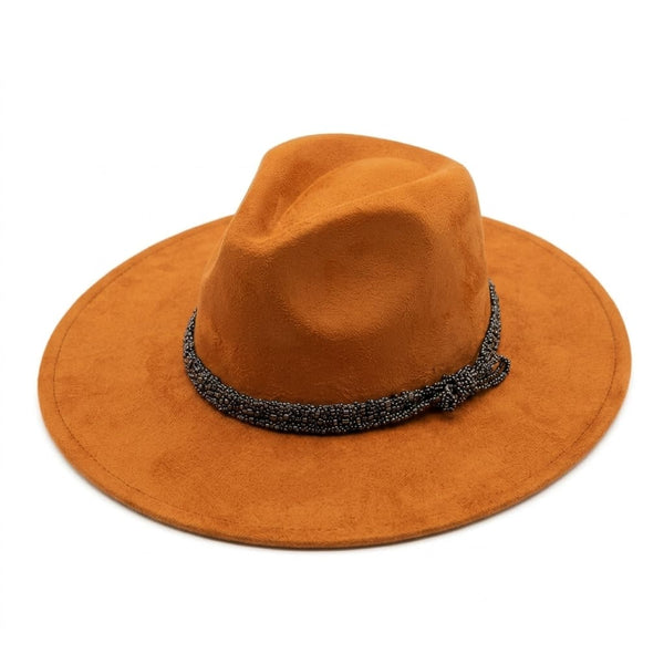 Chapeau Fedora – Texture Suédée avec Cordon Perlé