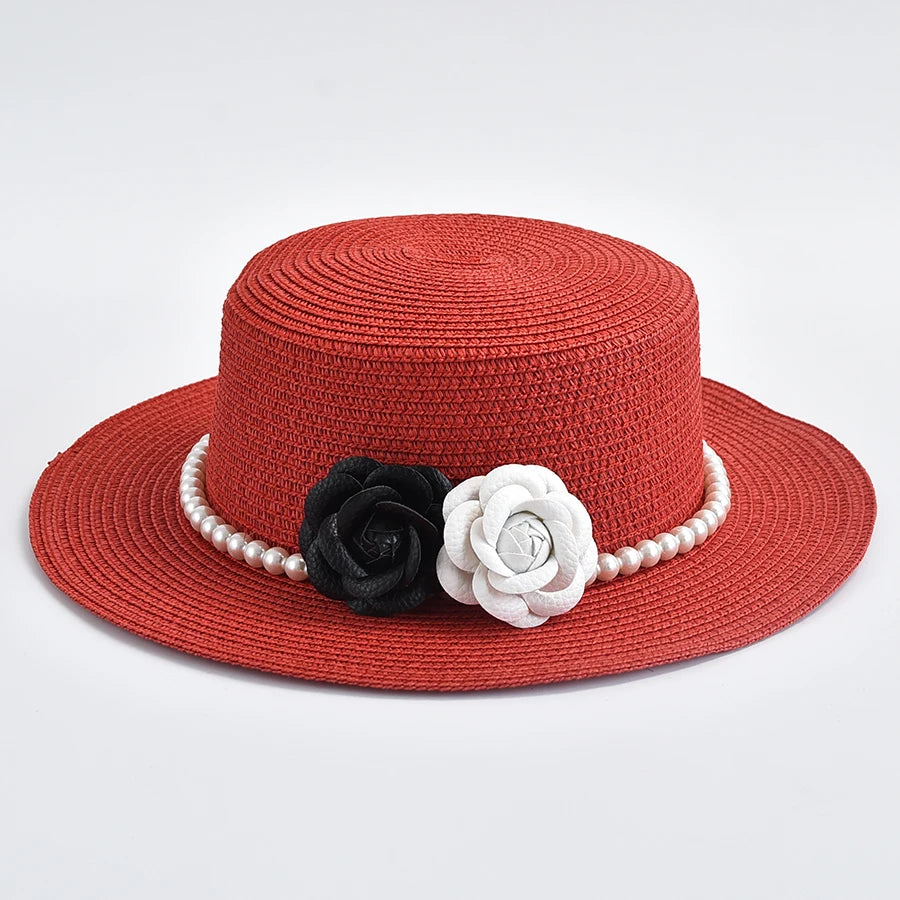 Chapeau de Paille Femme – Fleurs Décoratives et Perles