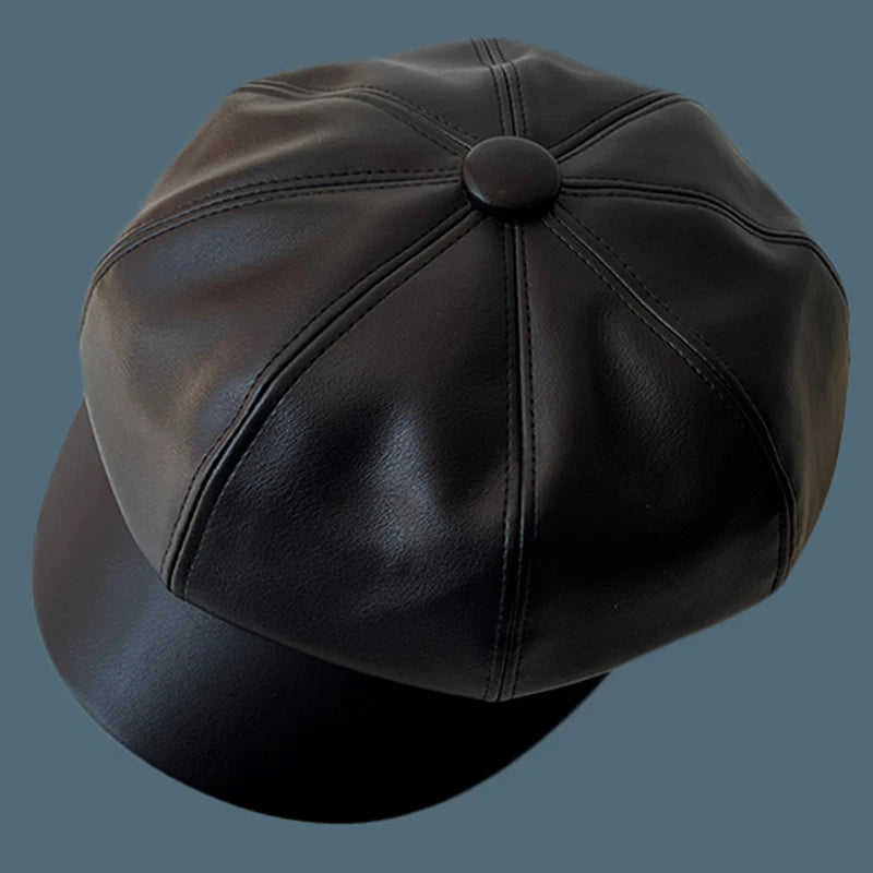 Béret Casquette Gavroche Femme CUIR