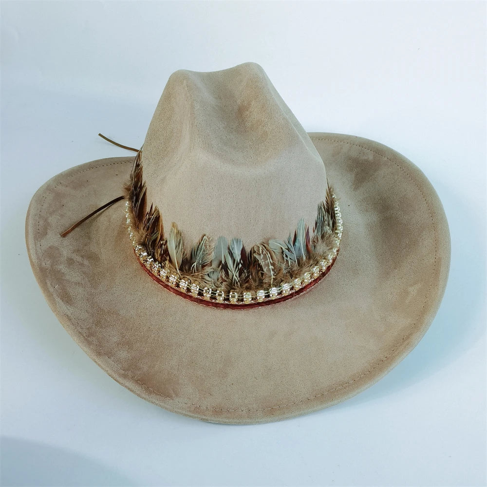 Chapeau Cowboy Feutré – Bande Plumes Décoratives