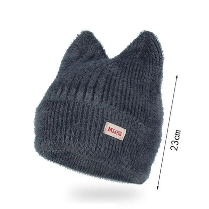 Bonnet Femme Tricoté avec Oreilles de Chat – KittyFluff