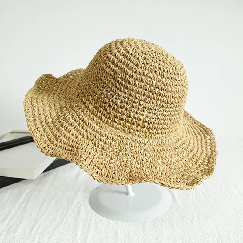 Chapeau De Soleil Femme à Large Bord - Style Paille Cloche - Ajustable, Pliable - Protection UV - Noir
