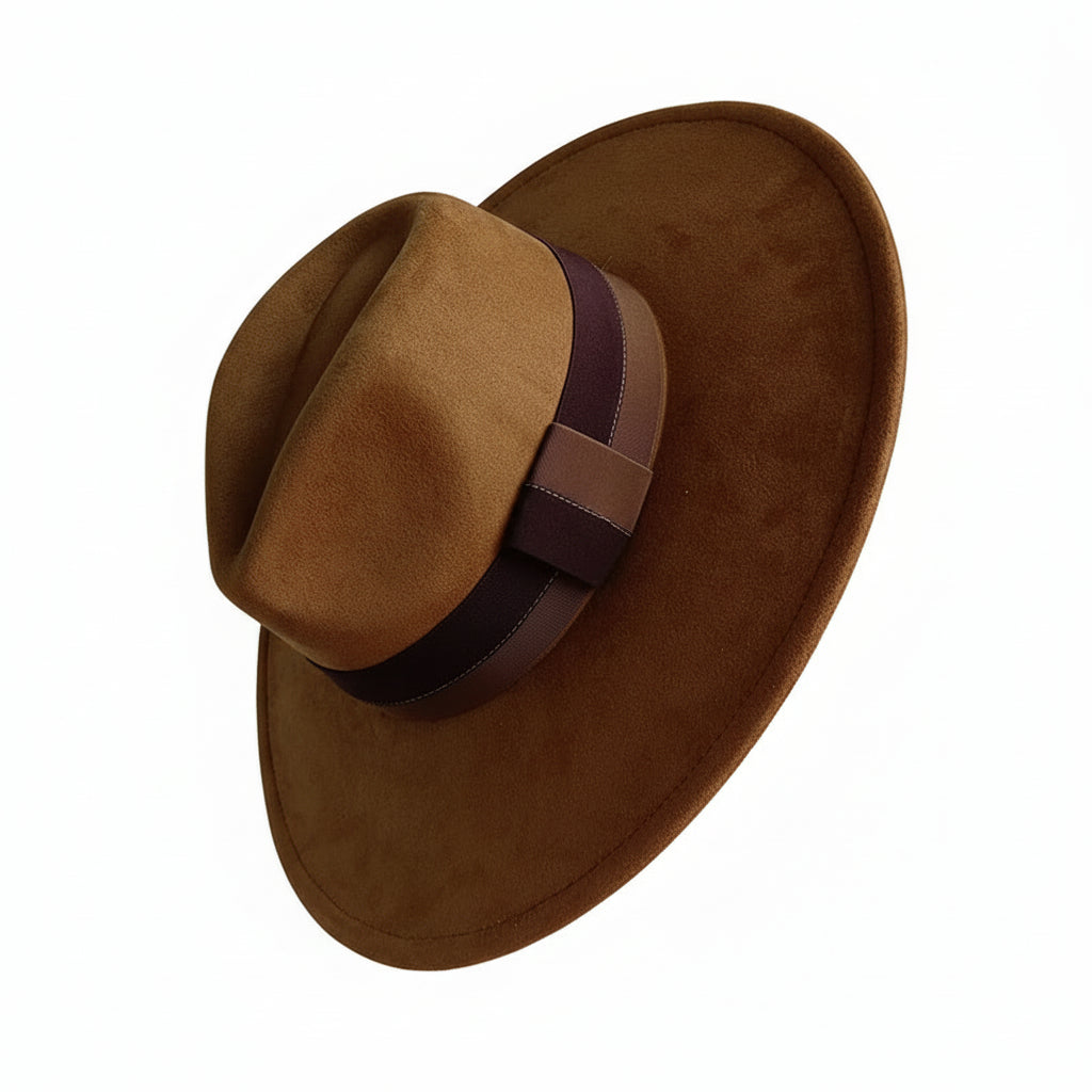 Chapeau Fedora Suédine – Bord Large et Ruban Contrasté