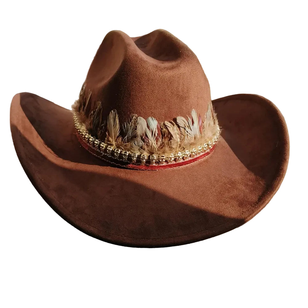 Chapeau Cowboy Feutré – Bande Plumes Décoratives