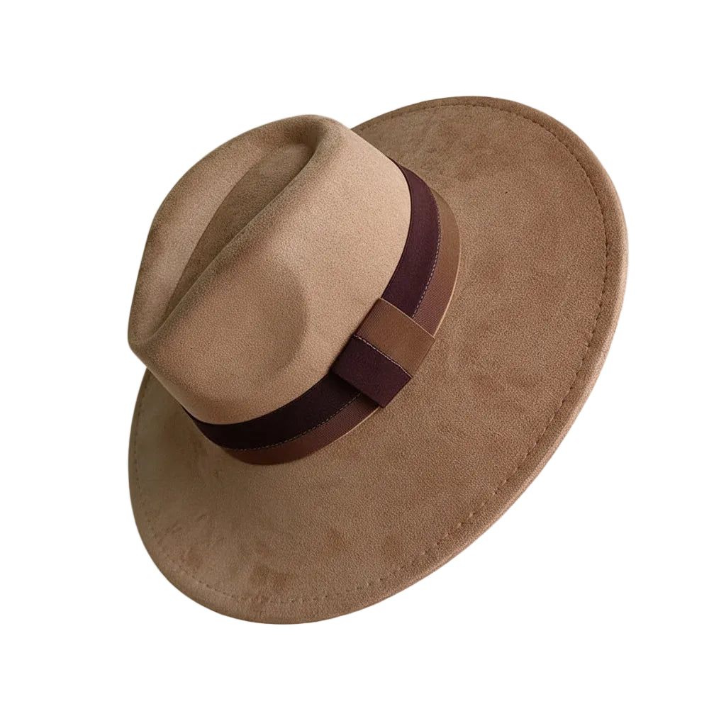 Chapeau Fedora Suédine – Bord Large et Ruban Contrasté