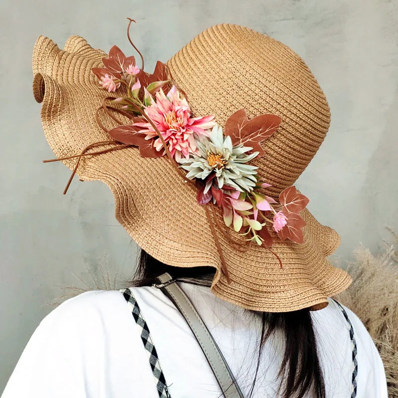 Chapeau de Paille Femme à Fleur Large Bord - Wavym