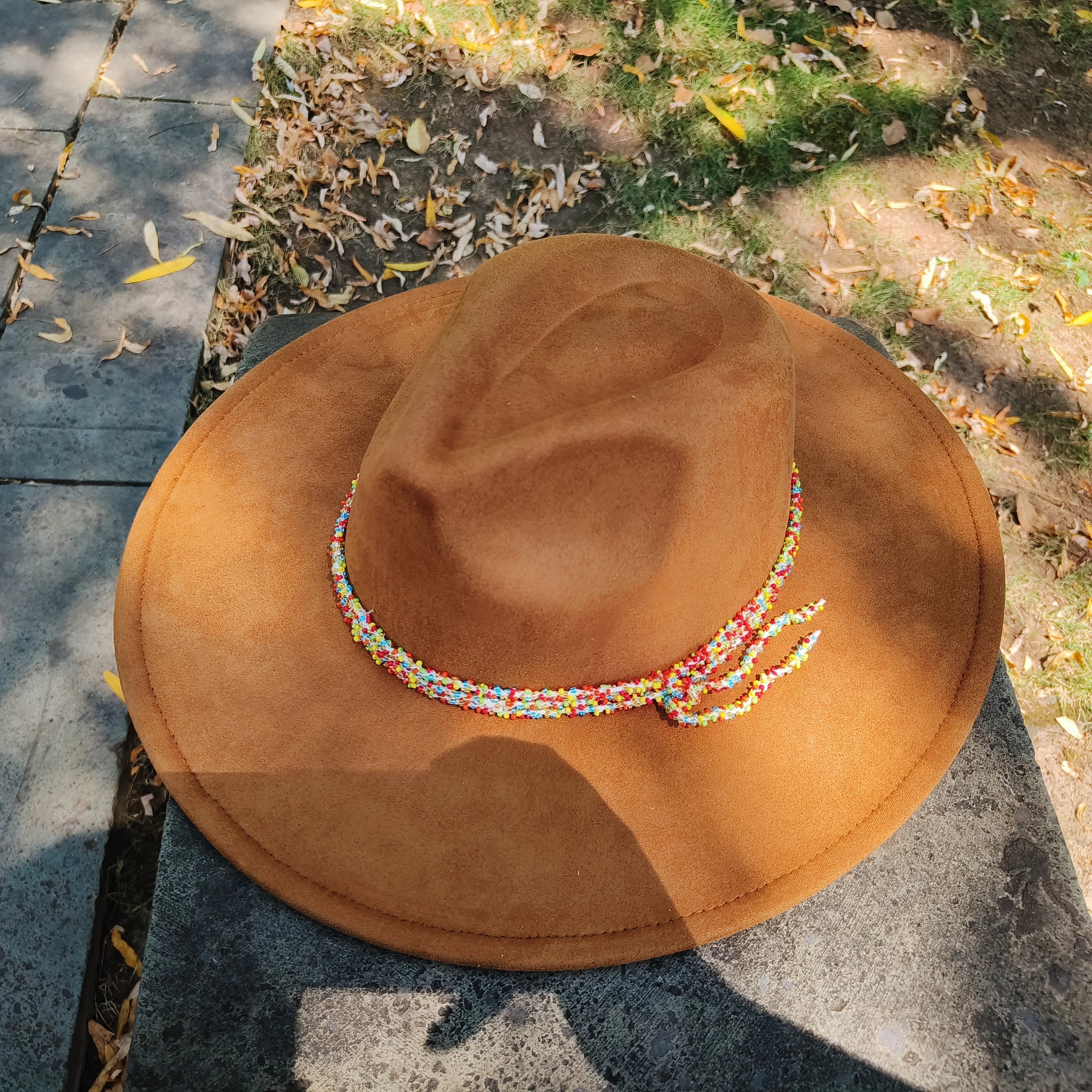 Chapeau Fedora – Texture Suédée avec Cordon Perlé