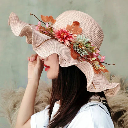 Chapeau de Paille Femme à Fleur Large Bord - Wavym