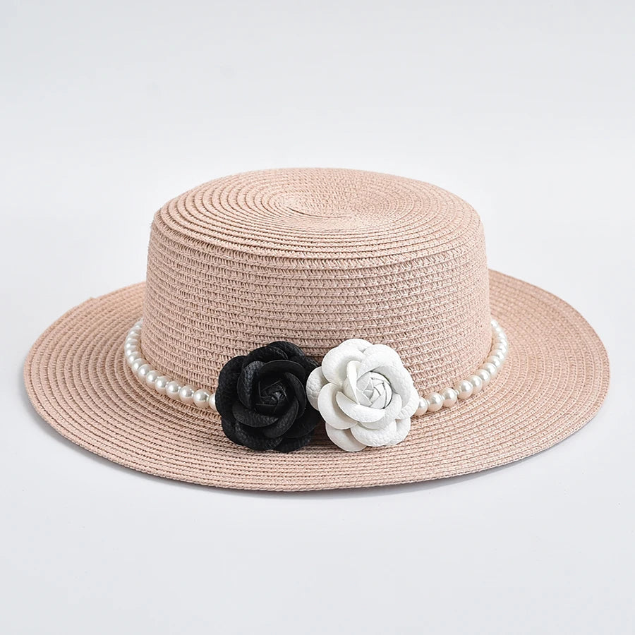 Chapeau de Paille Femme – Fleurs Décoratives et Perles