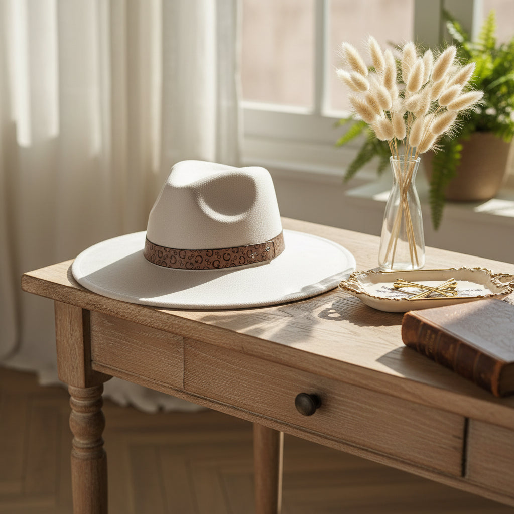 Chapeau Fedora Effet Suédine – Bandeau Motif Graphique