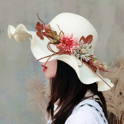 Chapeau de Paille Femme à Fleur Large Bord - Wavym